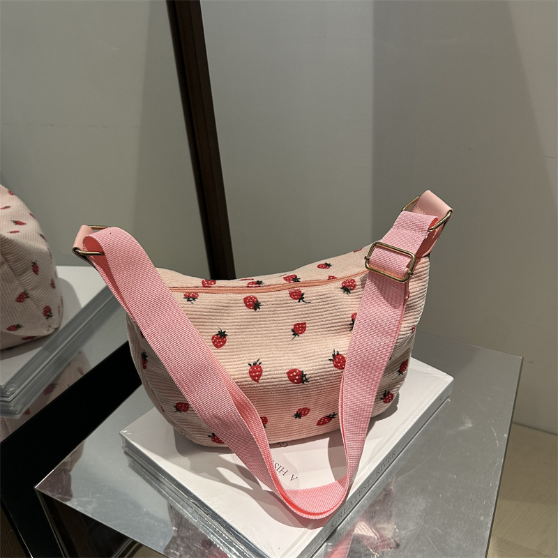 Free Delivery Designer Bag Korean Version Cute Strawberry For Women 2025 New Trendy And Fashionable Striped Dumpling Internet Famous Versatile Shoulde