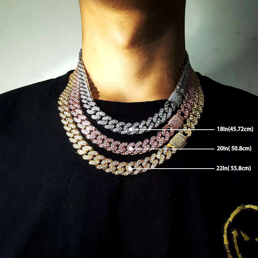 Hip hop street rap 12mm men's chilled Cz Miami Cuban chain necklace