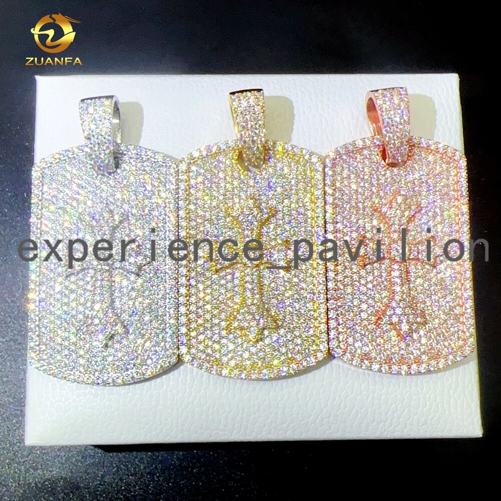 Pass Diamond Tester Lab Diamond Pendant Iced Out Jewelry Custom Cross Dog Tag 925 Silver Necklace Pendant Hip Hop