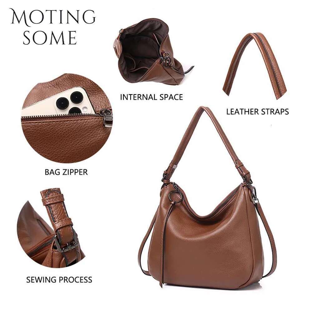 Motingsome 2024 New Fashionable Cowhide Woman Bag 100% Natural Leather Handbag Shoulder Satchel Casual Lady Tote 250515 250515 250515