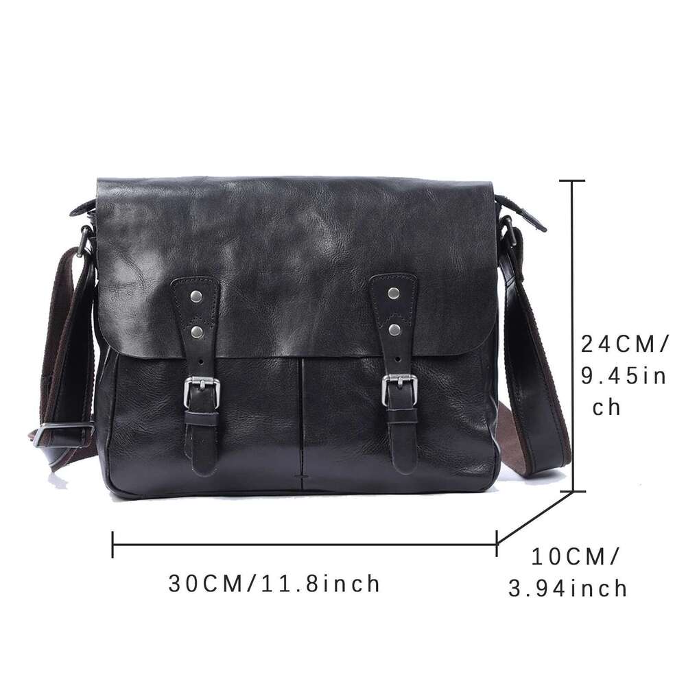 S.WORKER Genuine Leather Men's Shoulder Bag, Crossbody Simple Messenger Bags Cowhide Bag,Vegetable-tanned Fashion Casual