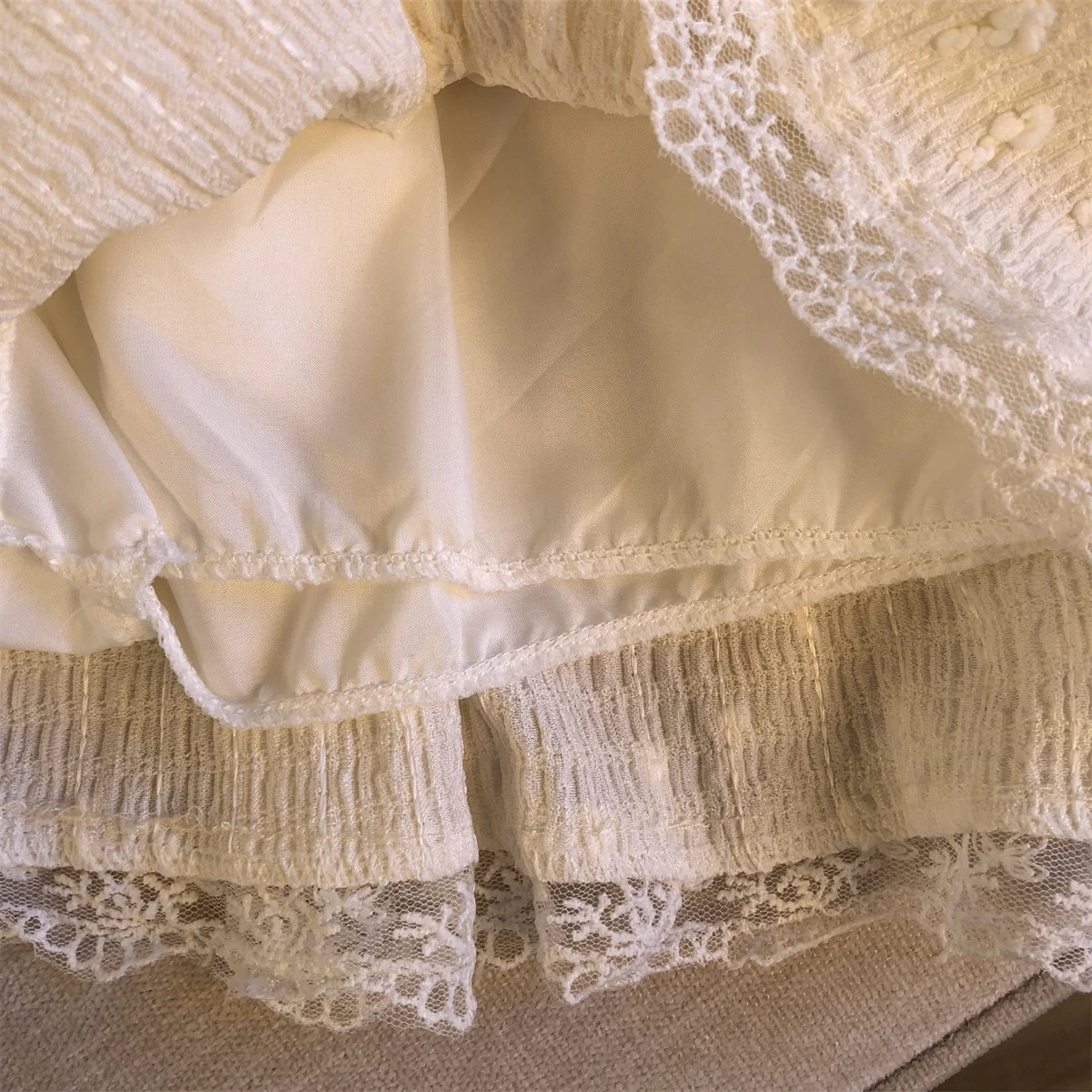 Summer Womens Ballet Style Jacquard Tiered Skirt Comfortable Elastic Waist Short Female White LaceTrimmed Layered 250514
