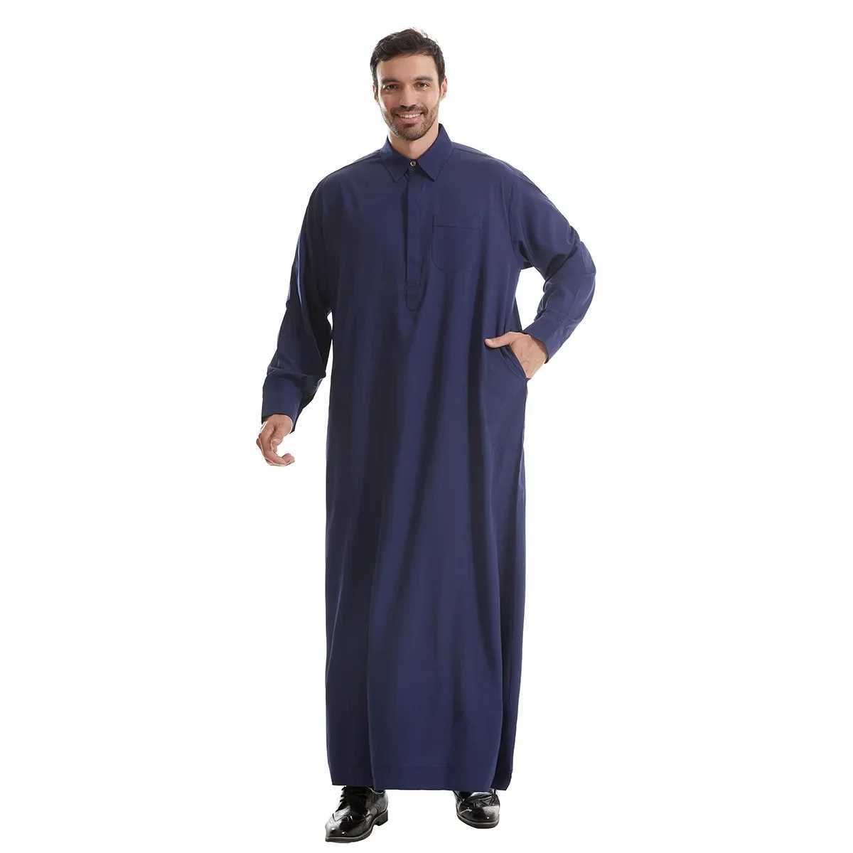 Muslim Mens Robes Qatar Robe Pocket Design Arab Middle Eastern Mens Wear Arabic Jubba Thobe Daffah Dishdasha Kaftan Abaya Dress X250514