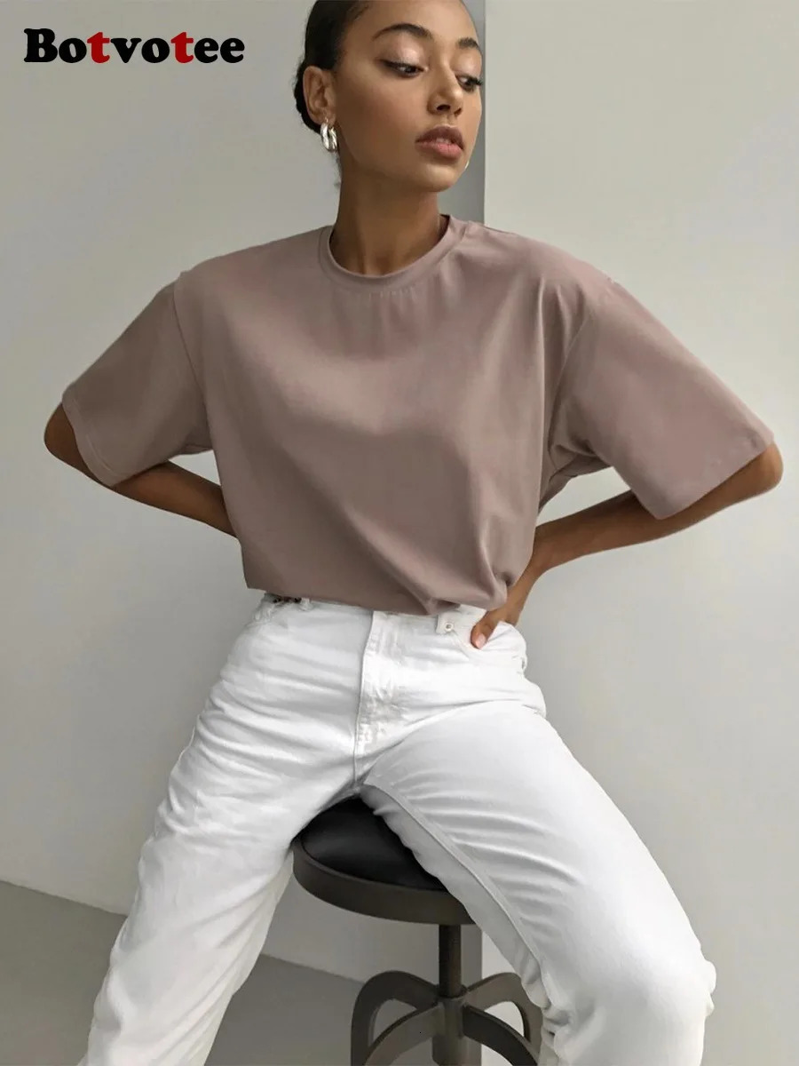 Vote 21 Colors Ins Fashion Summer Oversized Basic Soild T Shirts for Women 100 Cotton White Black Pink Tshirt Casual Tops 250506