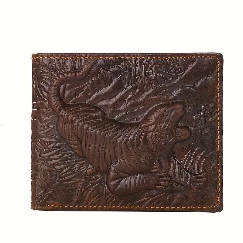 Men's Vintage Genuine Leather 3D Printed Tiger Wallet Card Holder