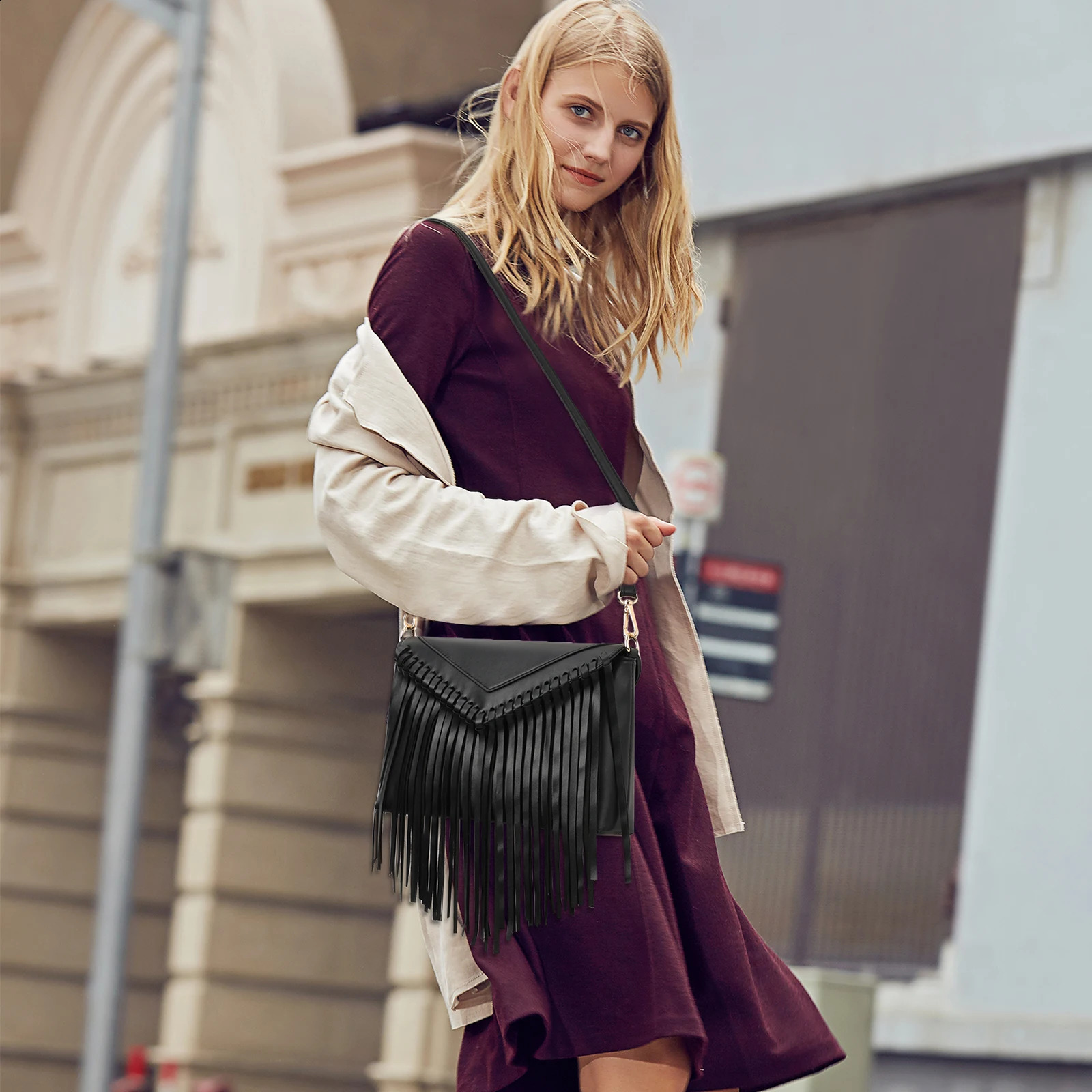 Tassel Crossbody Purse for Women PU Leather Western Hobo Fringe Handbag Shoulder Bag 250513