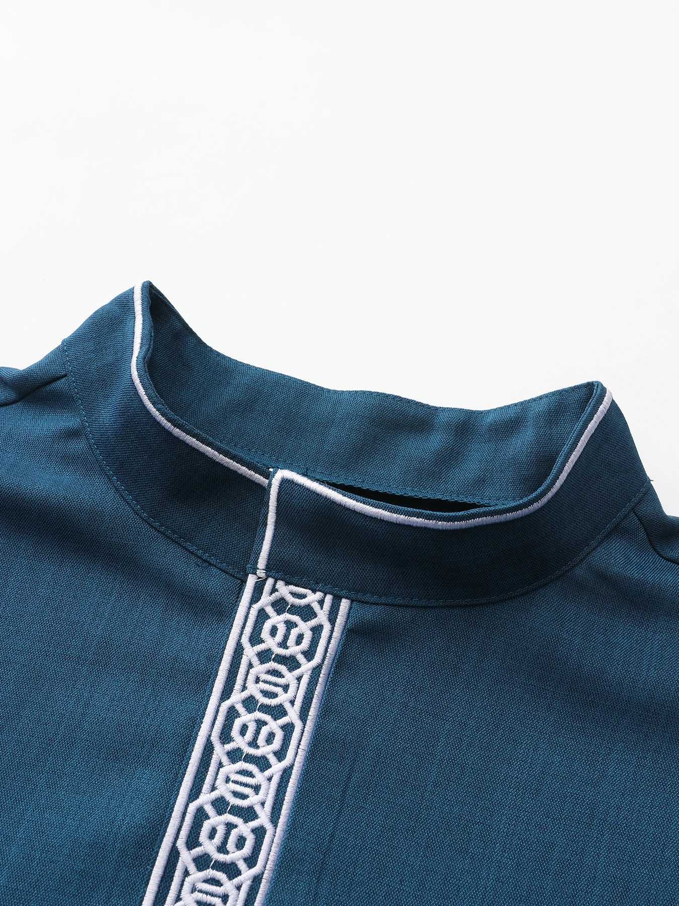 Long sleeve embroidered stand collar thobe Muslim Arab mens robe X250514