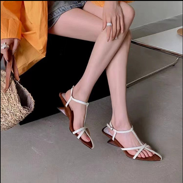 Designer sandals Fashionable style! Sharp pointed cross shaped sandals with sloping heels for women 2025 new style socialite Roman open toed high heel