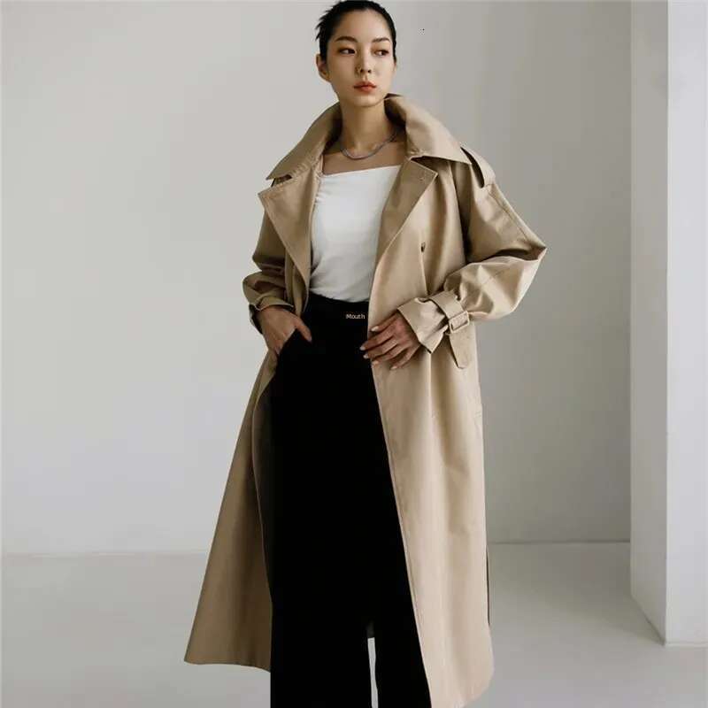 Autumn New British Style Medium-Length Korean Version Women's Fashionable Classic Loose-Fit Casual Belted Waist-Fitted Jacket Tr