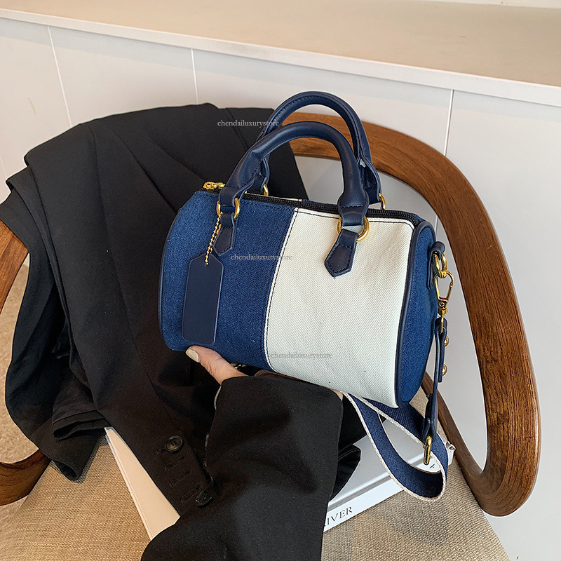 Free Shipping Designer Bag Women's Boston Comparison Splicing Cowboy Handbag New Fashion Pillow Single Shoulder Crossbody Bag College Student Bac