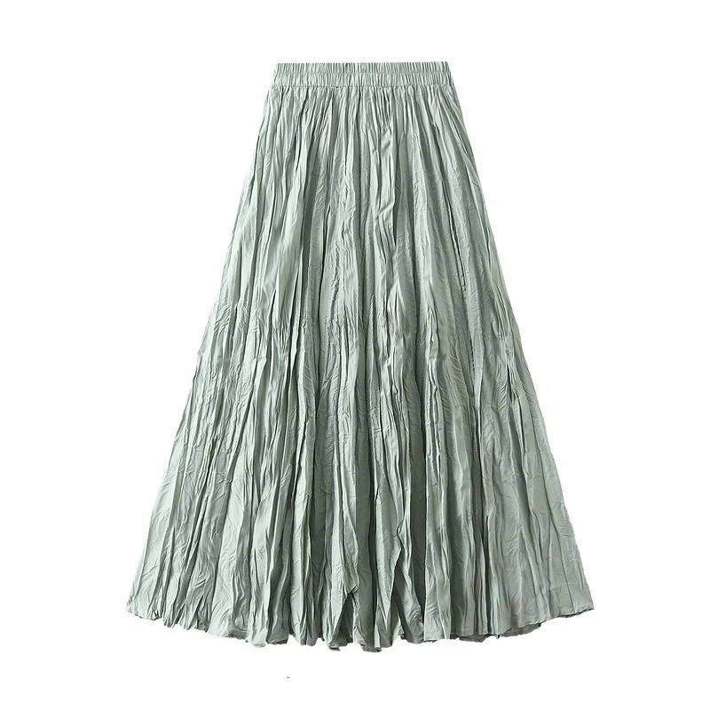 Womens Spring Summer Solid Pleated Halfbody Skirt Korean Fashion ALine Long Female Elegant Casual y 250514