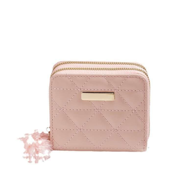 Small Hair Ball Bag New Double-Layer Wallet Dia Grid Texture Iron Label Women's Short Handheld Coin Purse