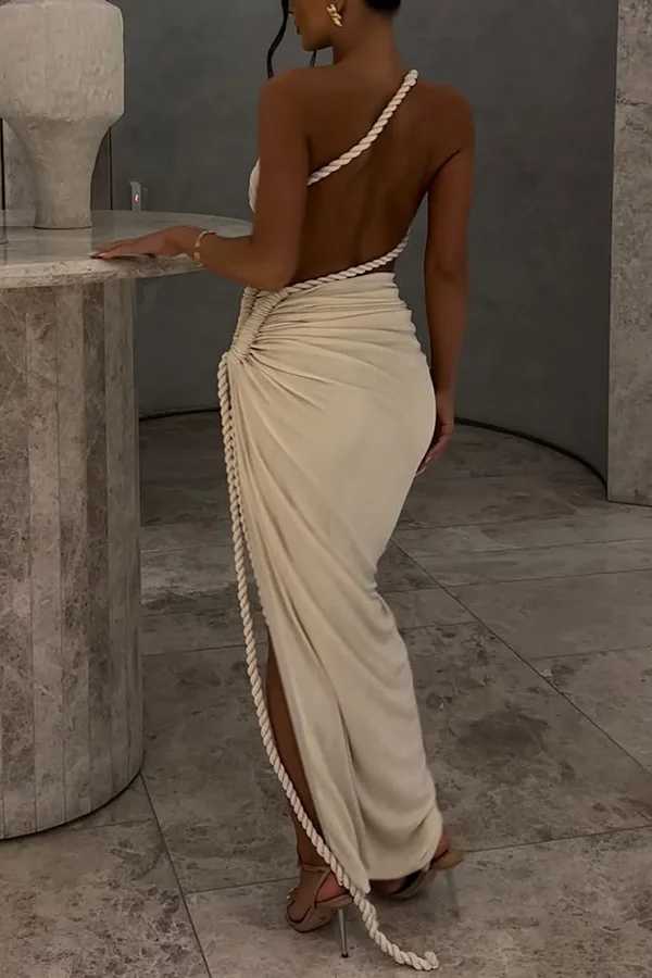 Womens Irregular Sexy Backless Hemp Rope Slit Dress for Spring/summer 2025XJ250514