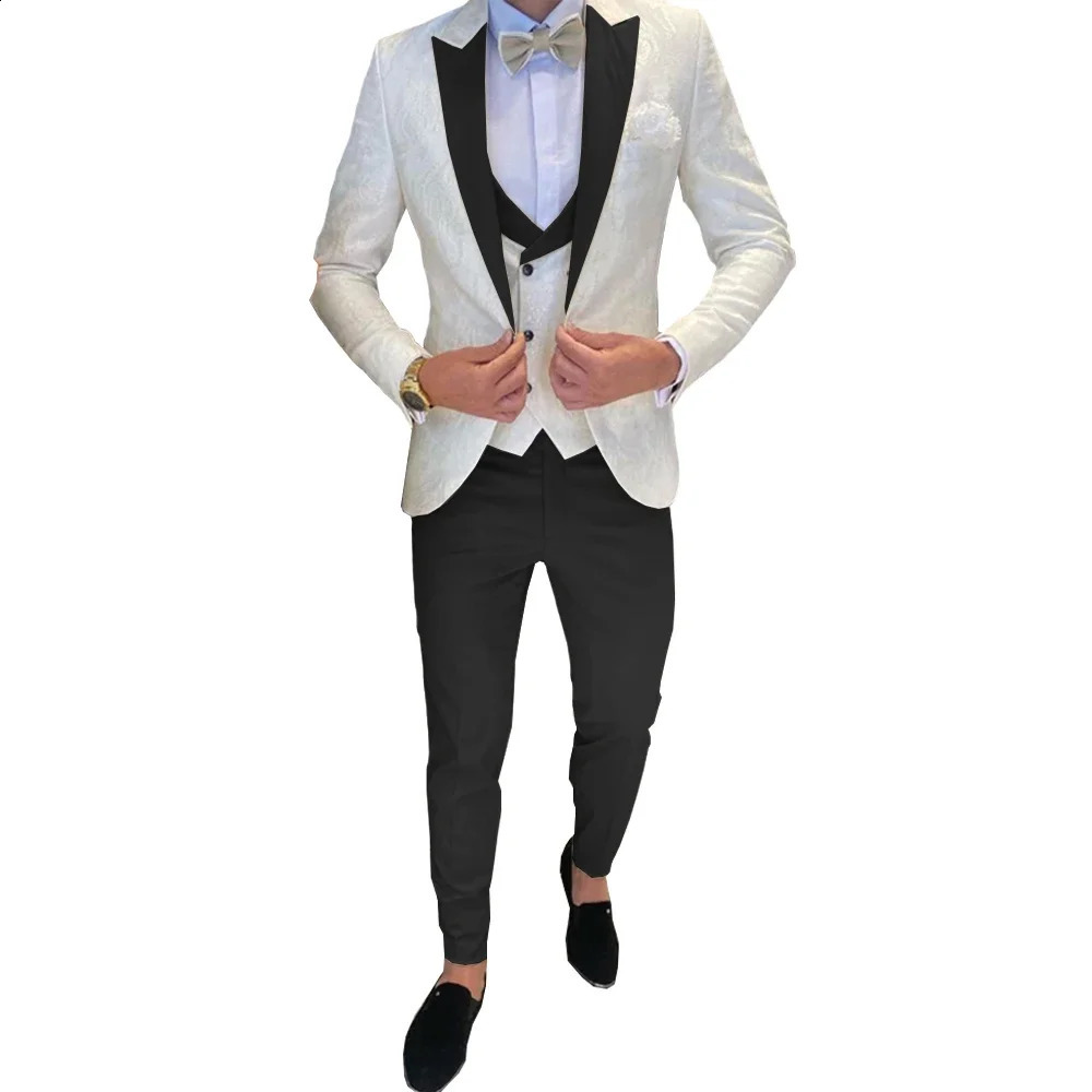 Ivory Mens Wedding Groom Suit 3 Piece Jacket Pants Vest Formal Tuxedo Elegant Mens Custom Suit Bow tie not Included 250513