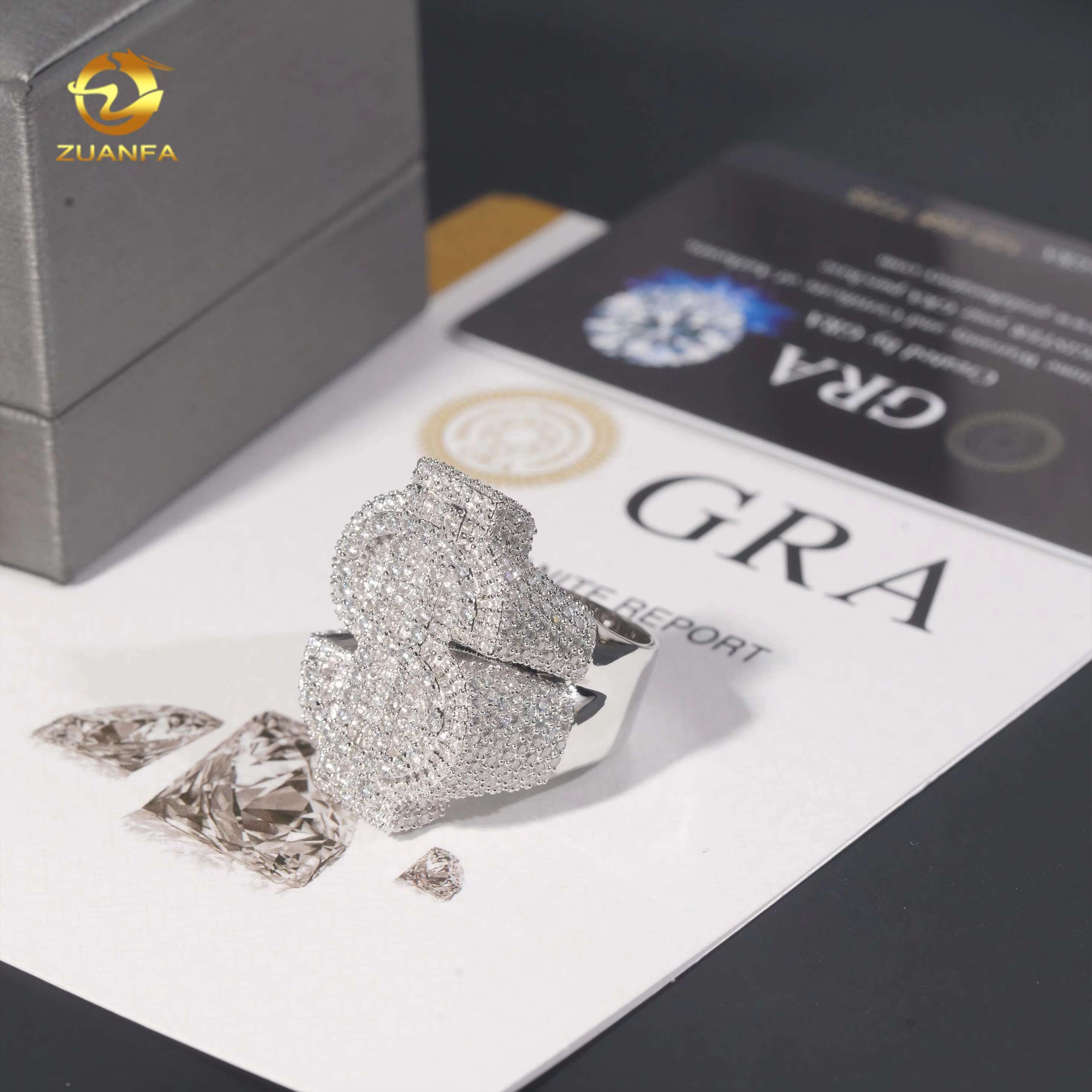 Silver 925 Mens Rings Fine Jewelry Iced Out Vvs Moissanite Custom Hip Hop Lab Diamond Jewelry Dollar Ring