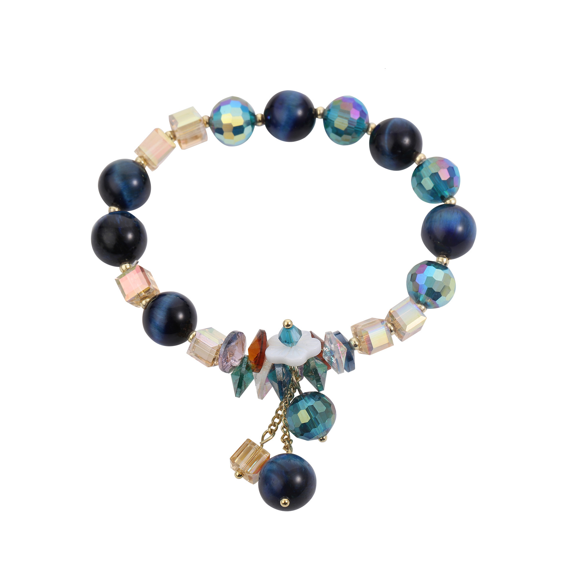 Minimalist Creative Tiger Eye Stone Shell Crystal Decorative Copper Plated Metal Chain Women's Elastic Adjustable Bracelet