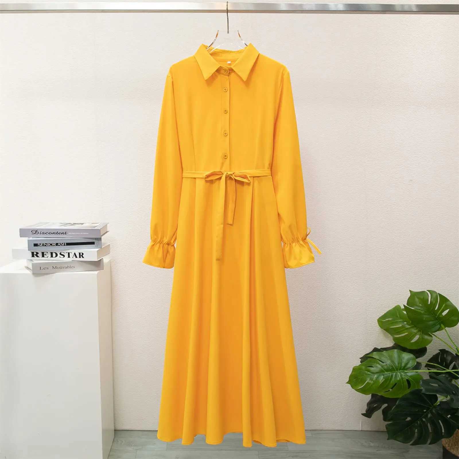 Women Long Dresses Spring Autumn Fashion Female Vintage Full Slve Solid Casual Chiffon Dress Women Maxi Dresses Muslim Dresses X250514