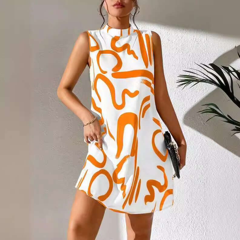 Women Clothes Dress New Women S Fashion Printed Round Neck Sleeveless Dress KQ