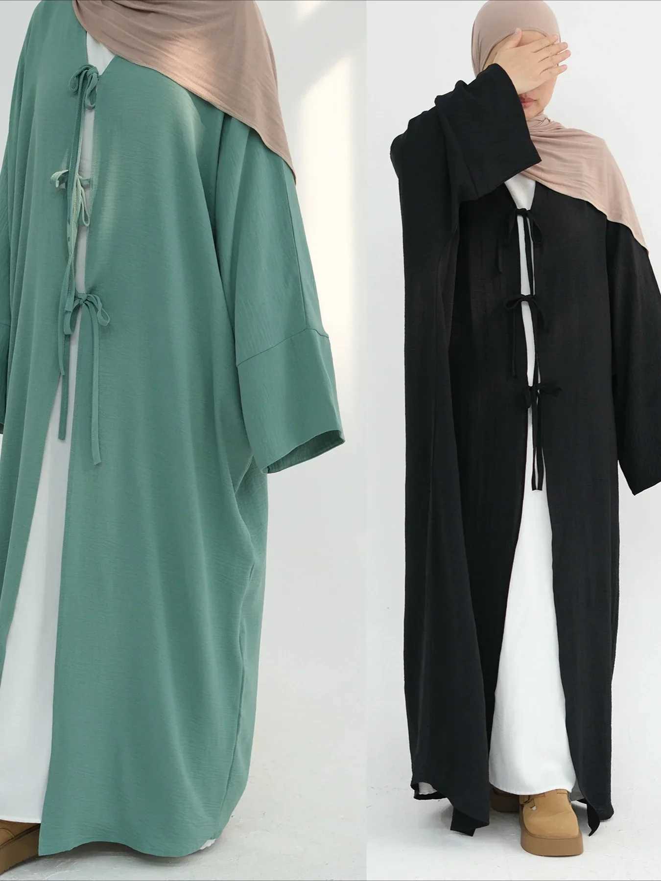Eid Muslim Open Abaya Women Maxi Dresses Jalabiya Lace Up Vestidos Ramadan Morocco Dubai Abayas Kaftan Islam Arab Cardigan Robe X250514