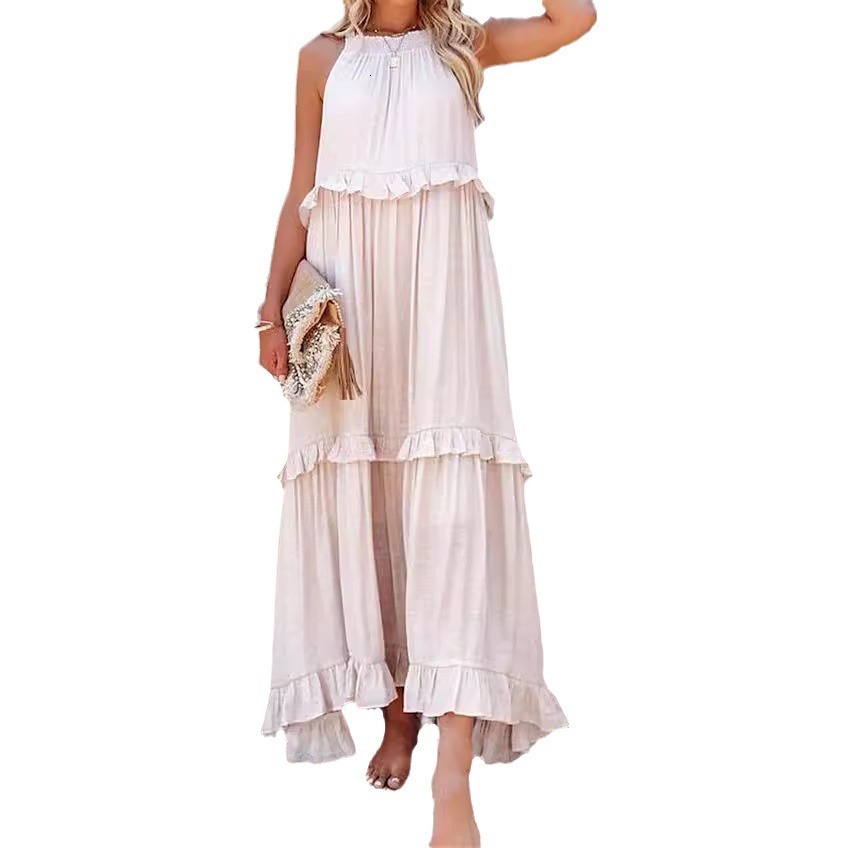 Women Dresses 2025 Summer New Fashion Vacation Wind Lotus Leaf Edge Long Dress Large Swing Flowing Beach Skirt