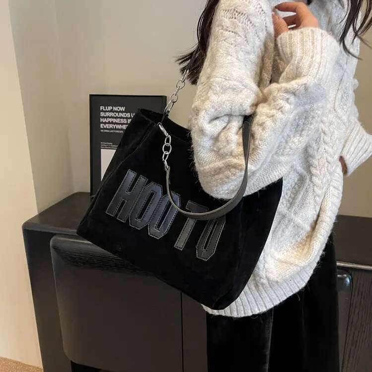 Suede Commuter Tote Bag Large Capacity Convertible One-Shoulder Design-Anti-Scratch Base For Office Work, Weekend Getaway
