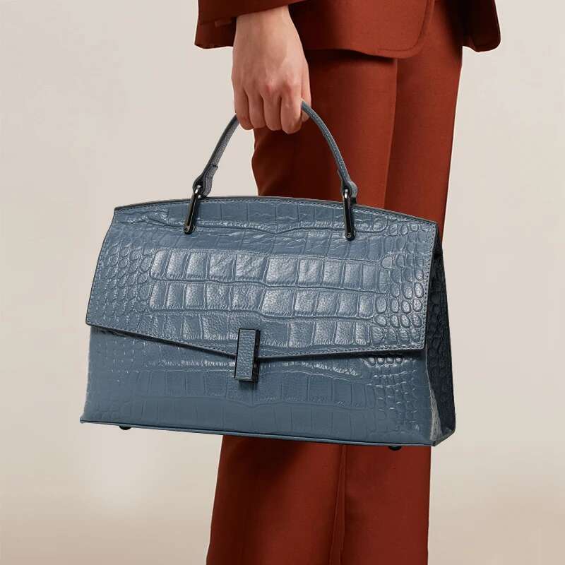 Aidrani Fashion Genuine Leather Women's Handbag With Crocodile Pattern Blue Cowhide Briefcase