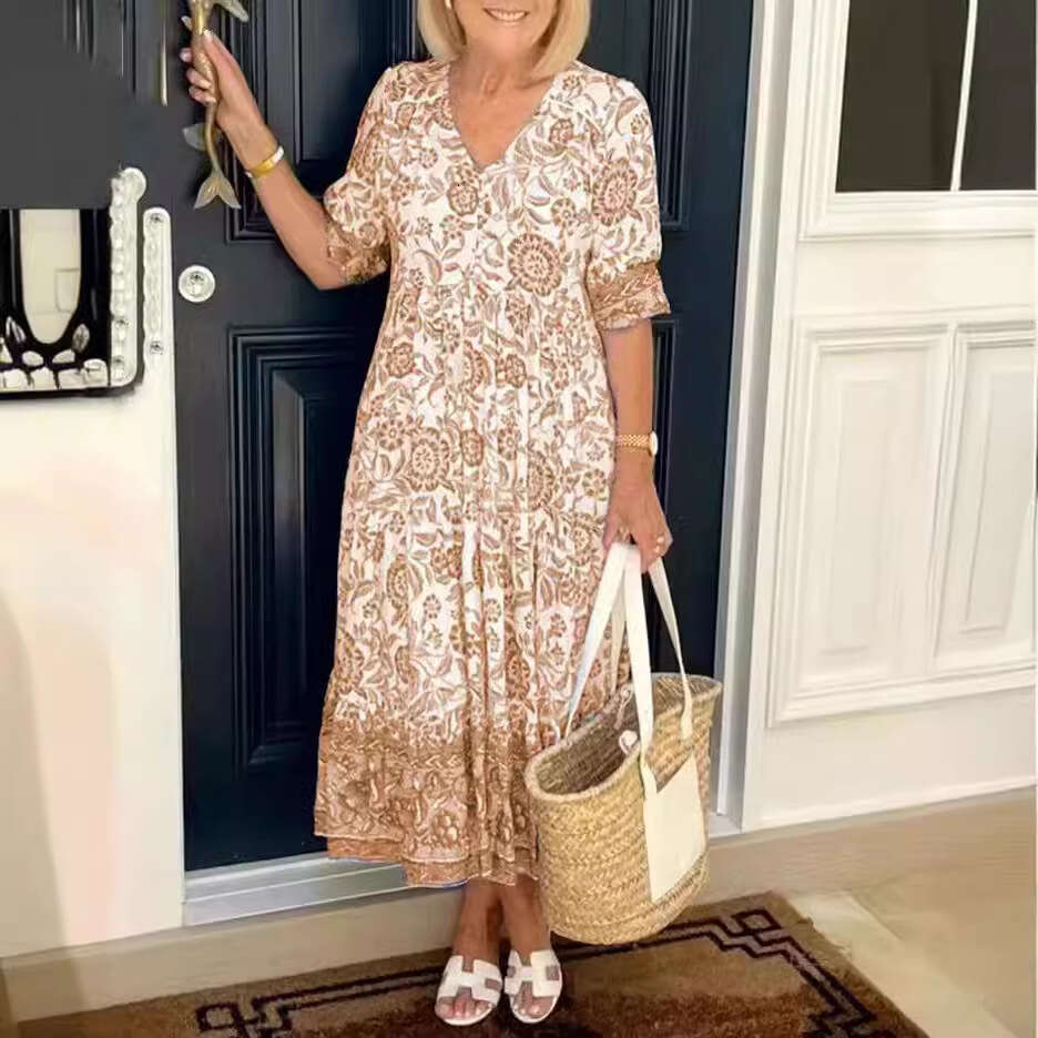 Women Clothes Dress New Large Super Fairy V Neck Fragmented Flower Dress For Beach Vacation Loose And Versatile Long Skirt KQ