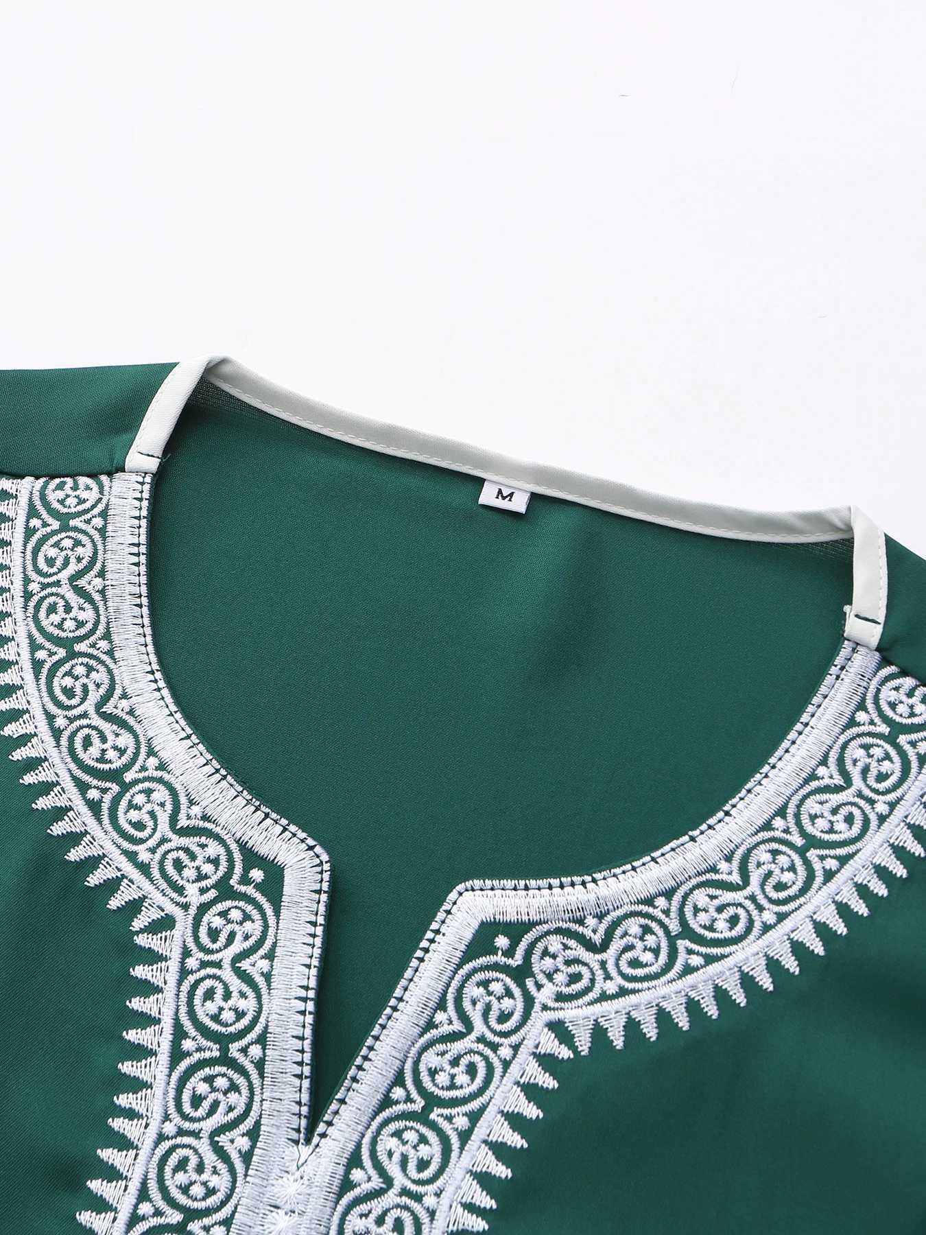 New Moroccan Green Arab Robe for Men Traditional Islamic Casual Clothing Embroidered Muslim Robe X250514