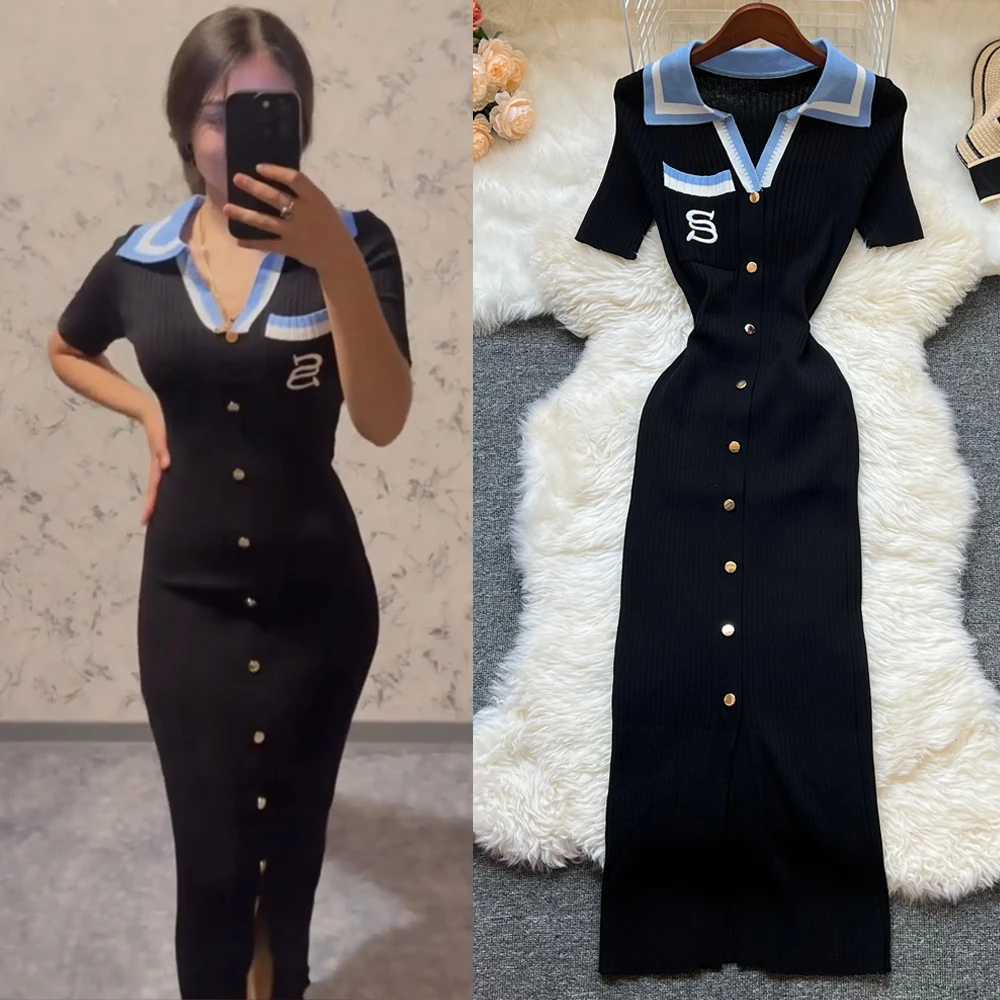 YuooMuoo Brand Fashion Summer Knitted Dress Women 2025 New Y2K Embroidery Long Bodycon Sweater Dress Streetwear Lady DressesXJ250514