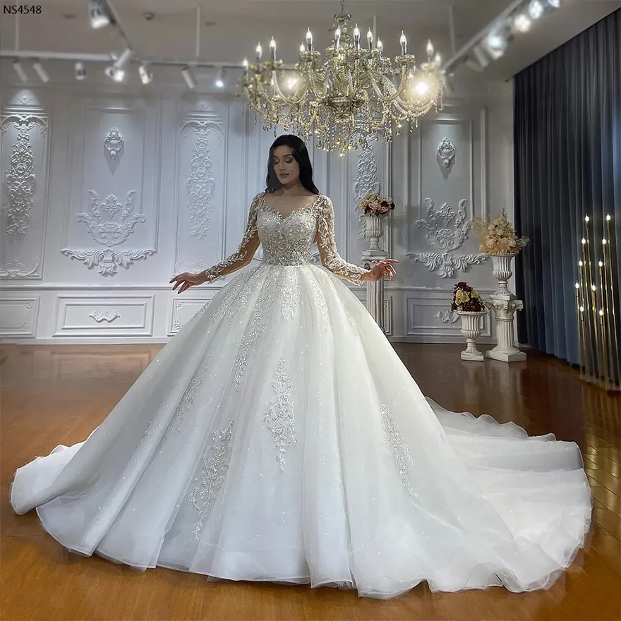 2025 Hot Sale Wedding Dress Illusion Neck Long Sleeves Lace Appliques Beads Bride Gowns Robe Mariage Vestidos De Novia Arabic Dubai