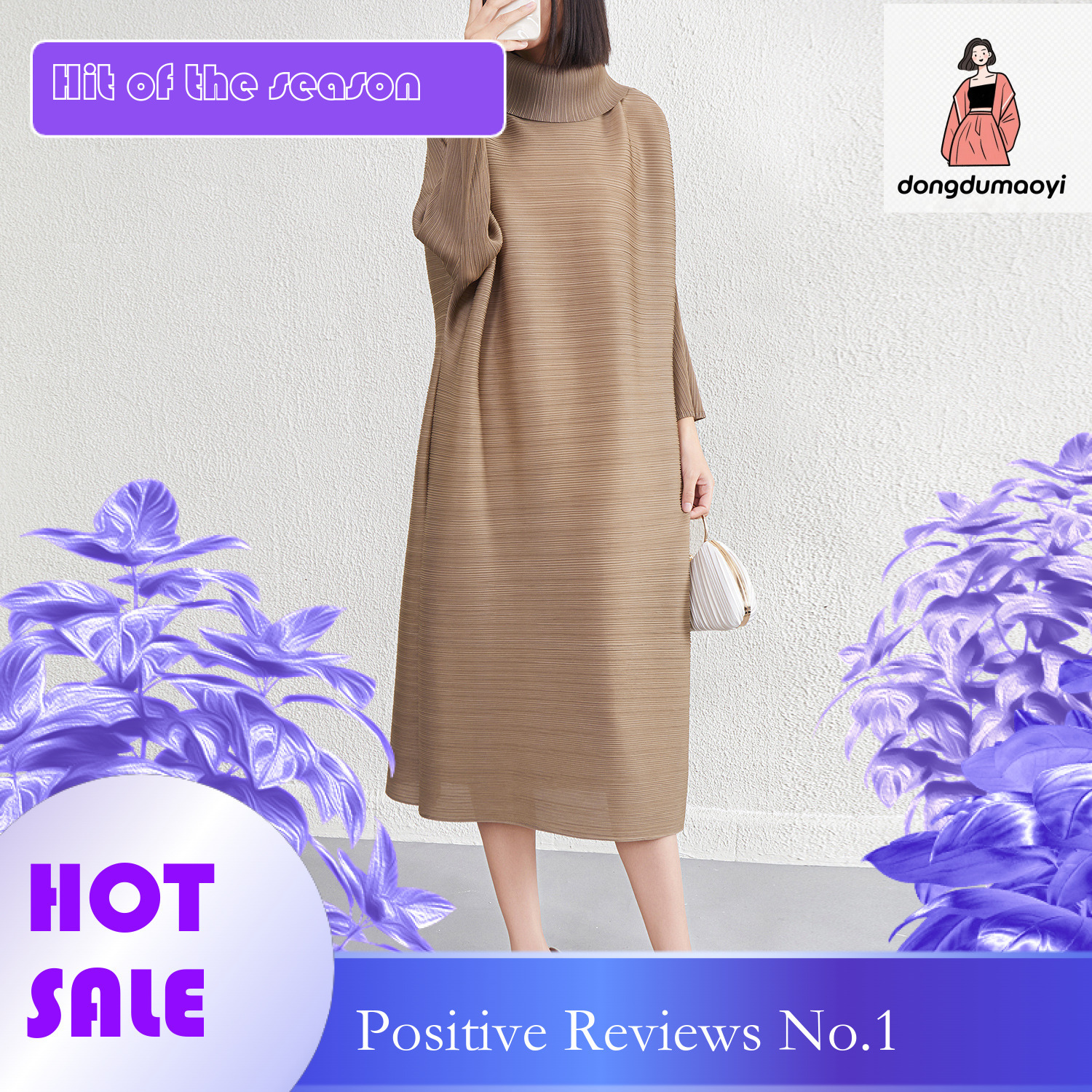 dongdumaoyi Miyake loose sleeved dress women s spring and autumn new style high end fashion temperament plus size pleated A line long skirt