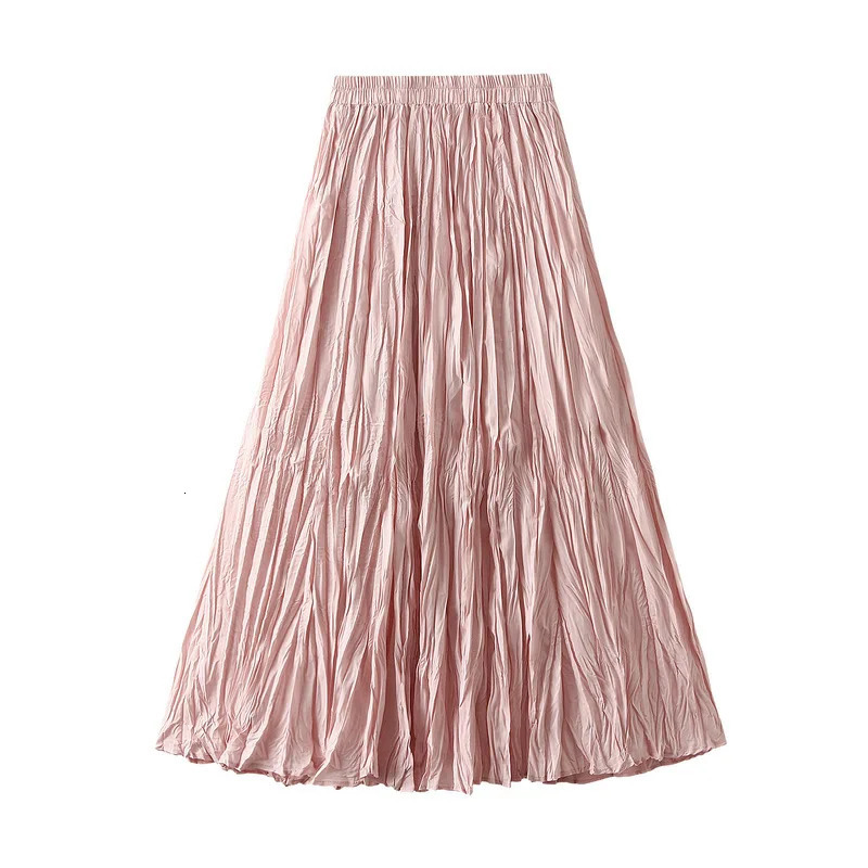 Womens Spring Summer Solid Pleated Halfbody Skirt Korean Fashion ALine Long Female Elegant Casual y 250514
