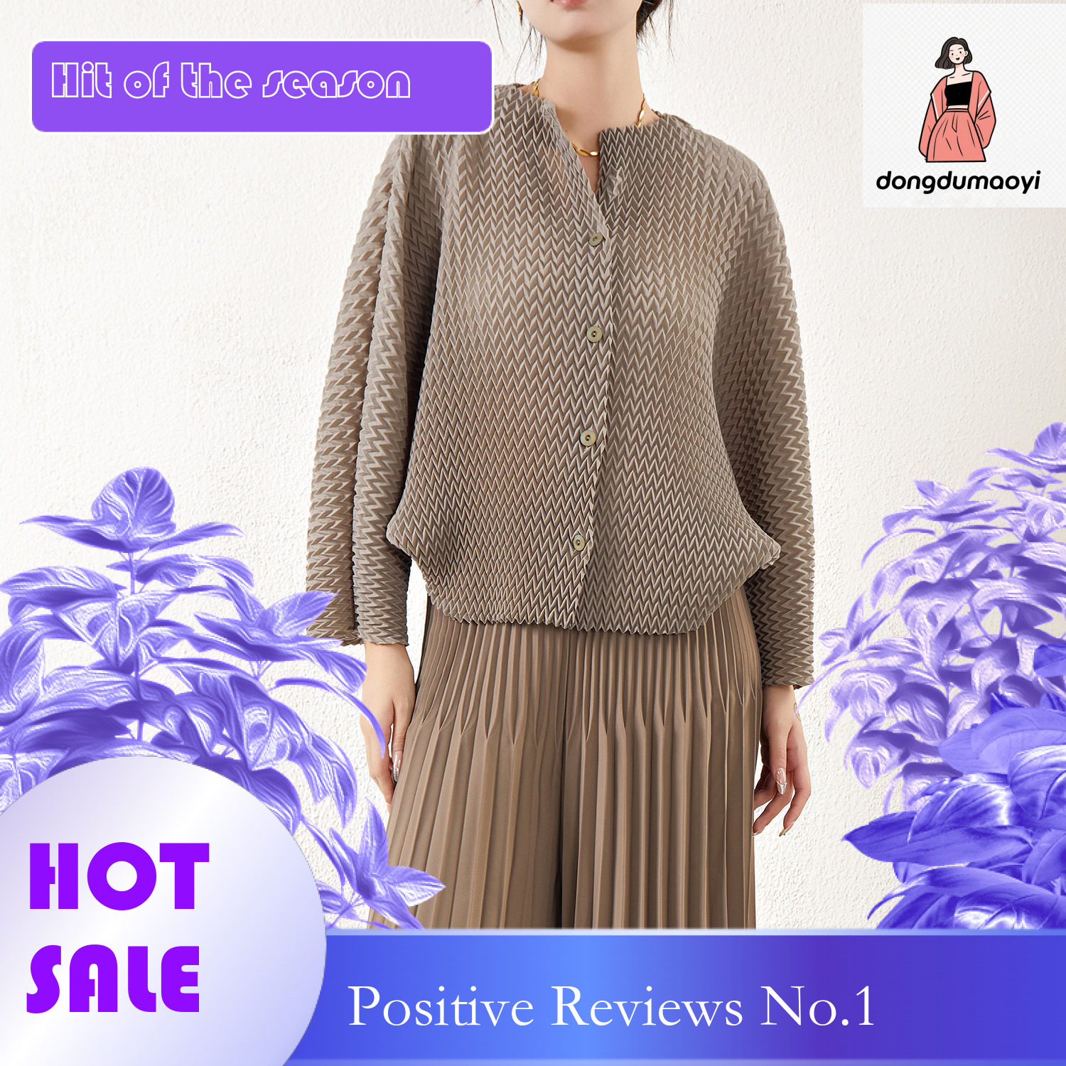 dongdumaoyi Miyake cardigan top for spring and summer, pleated short jacket, women's niche design, bat sleeve top, thin air-conditioned shirt