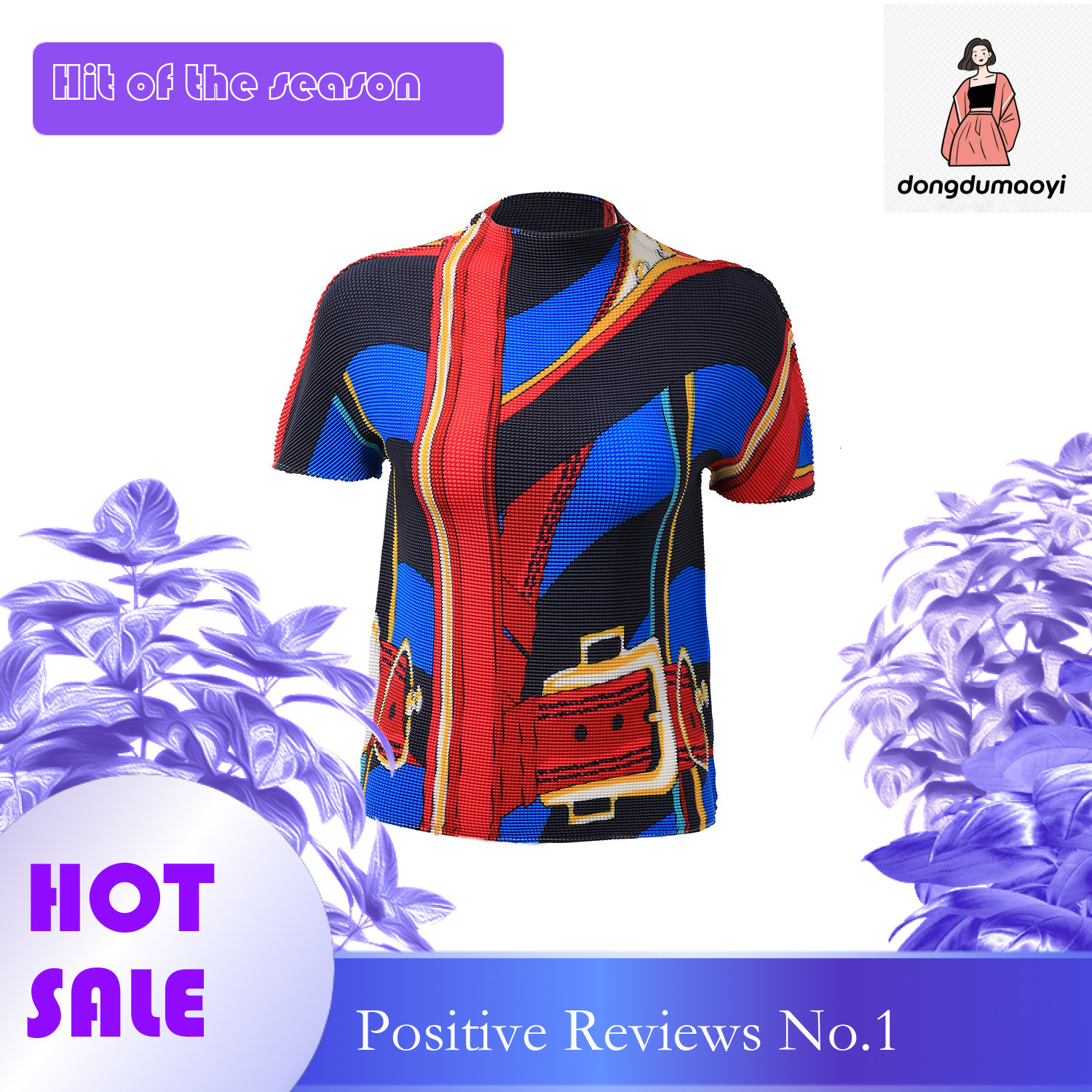 dongdumaoyi Miyake Fashion Versatile Printed Top Anime Home Drawing Cartoon T-shirt Casual Portable Short Sleeve
