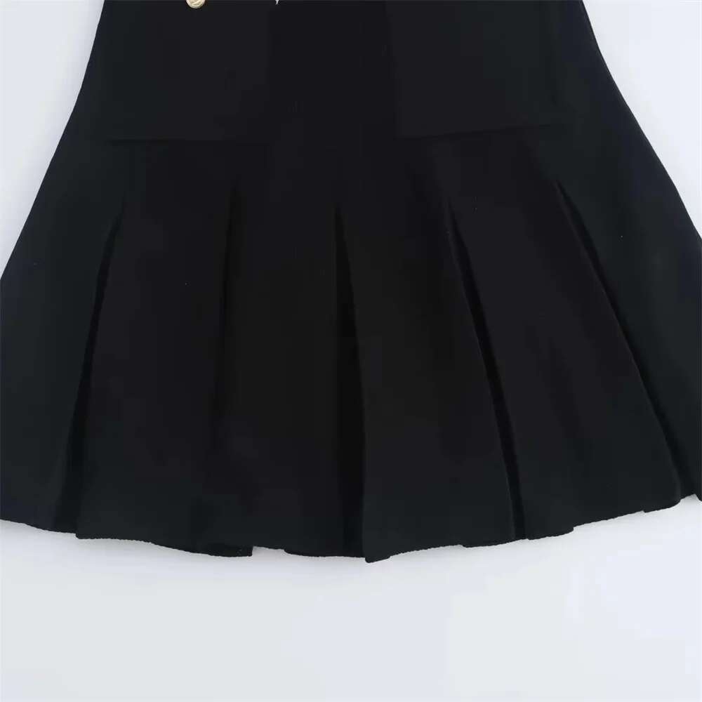 BMURHMZA Autumn New Product Women's with Small Fragrant Style Round Neck Wide Fold Knitted Short Sleeve Dress