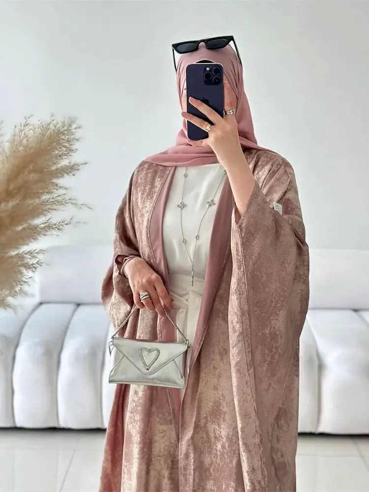 Abayas For Women Eid Shiny Batwing Satin Open Kimono Abaya Dubai Luxury Muslim Kaftan Dress Islam Clothing Caftan Marocain Femme X250514