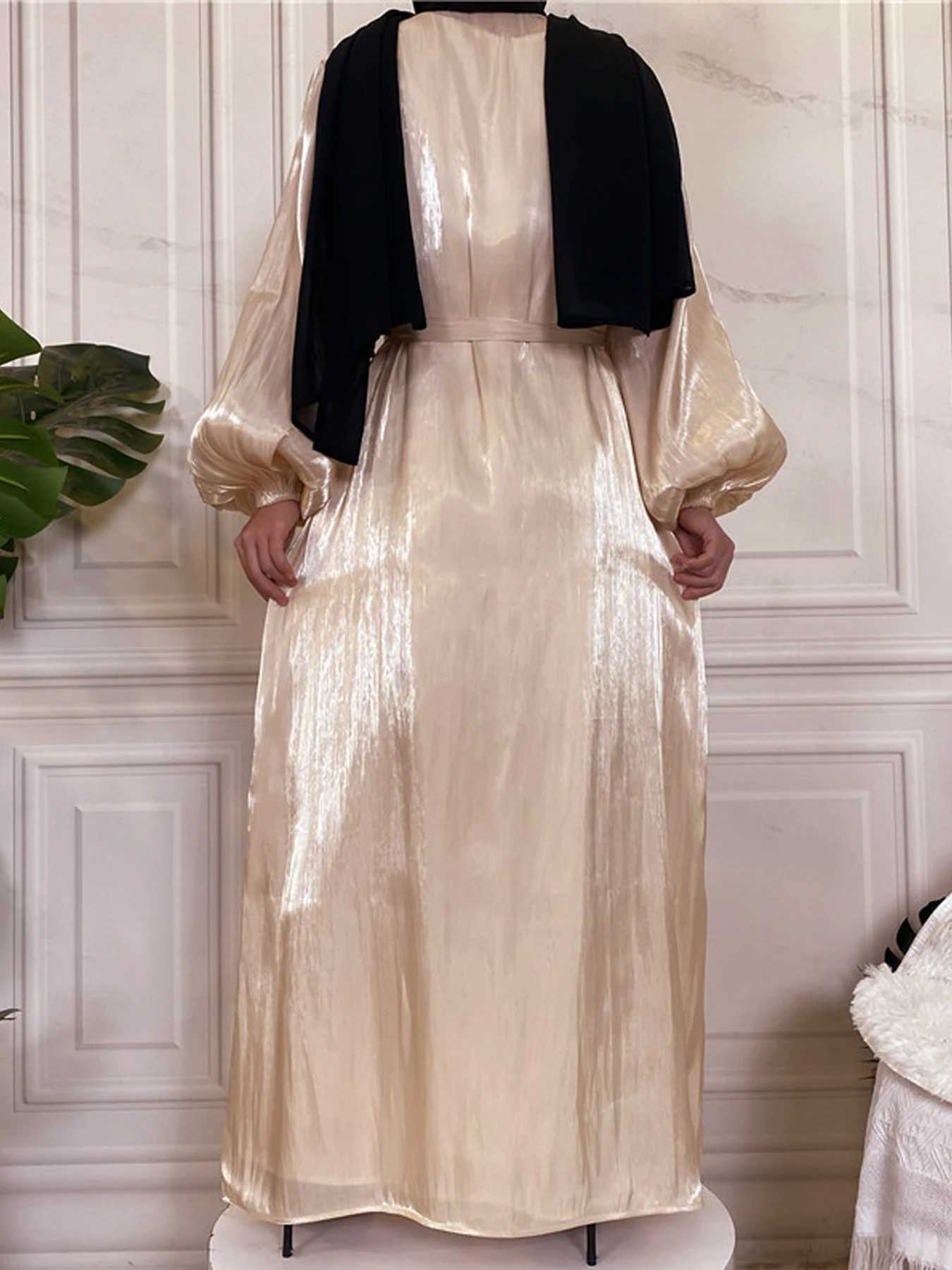 Chic Glitter Muslim Kimono Abaya Puff Slve Retro Ethnic Cardigan Robe Dubai Middle Eastern Saudi Arabia Eid Clothes Outwear X250514