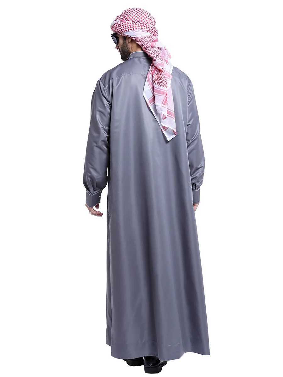Men Dishdasha Muslim Long Sleeve Dress Daffah Thobe Jubba Saudi Arab Thoub Kaftan Islamic Clothing Robes Abaya Dubai Middle East X250514