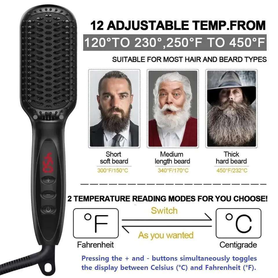 Electric Brushes Hot Comb For Hair Anti-scalding Ceramic Beard Straightener Brush