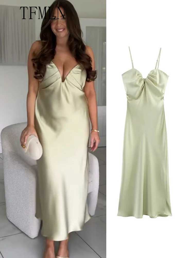 TFMLN 2025 Summer Women Solid Strap Dresses Elegant Female Sleeveless Backless Thin Long Party Dress Chic Causal Slim DressXJ250514