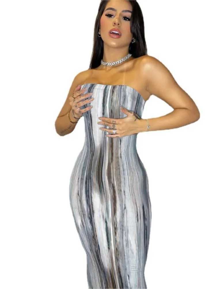 Spring And Summer Dresses For Women Chest Wrap Printed Off Shoulder Bandage Slim Sexy Long Dress 2023 New Fashion party MsChuhXJ250514