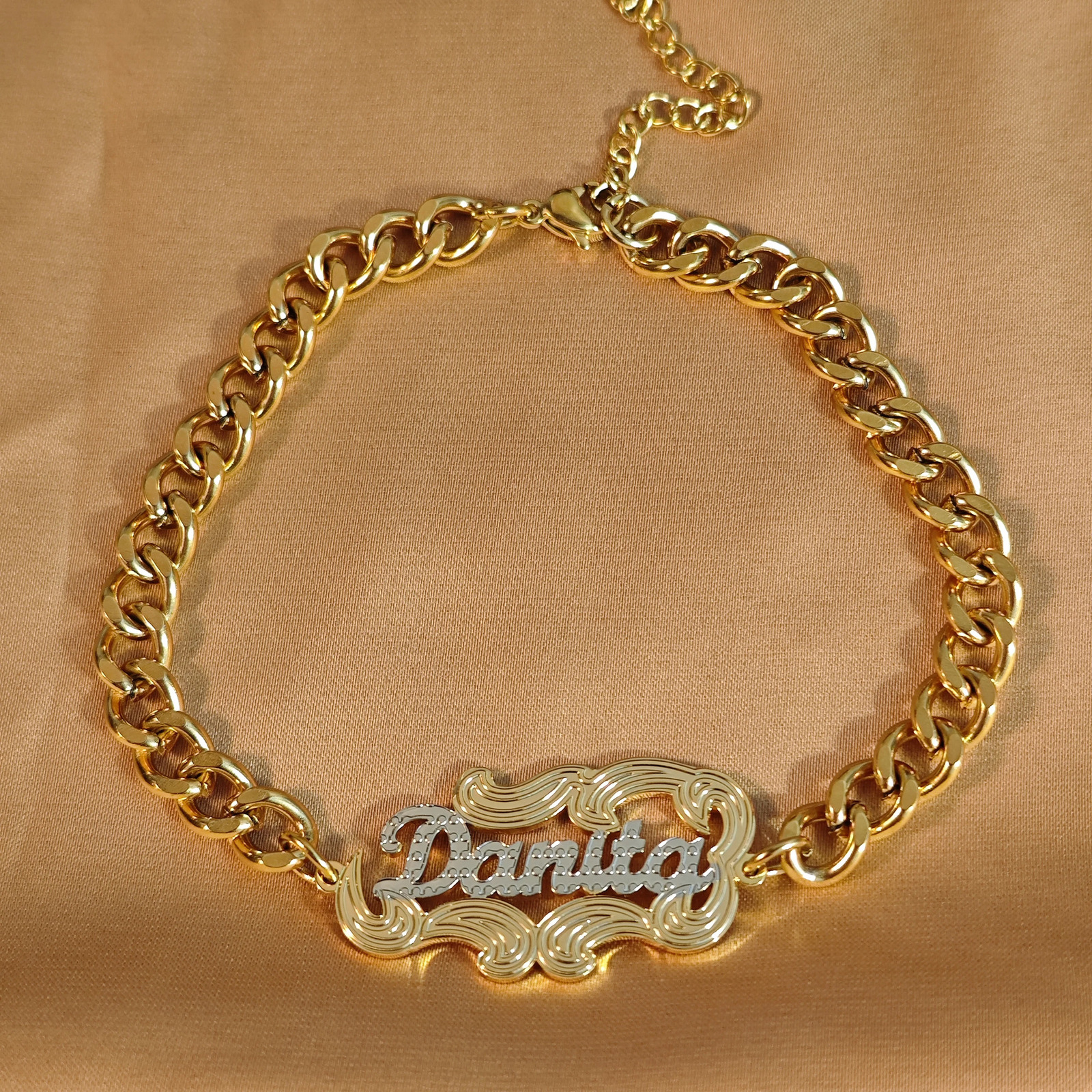 Customized Double Plated Name Anklet Fashion Two Color Womens Jewelry Personalized Textured Nameplate Anklet Birthday Gift 250513