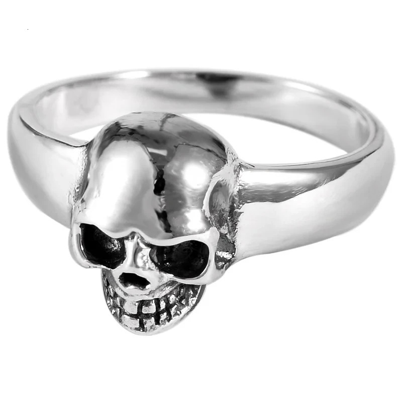 S925 Sterling Silver Vintage Skeleton Ring for Men Skull Punk Hip Hop Rock Ring Retro Simple Style Jewelry 250509
