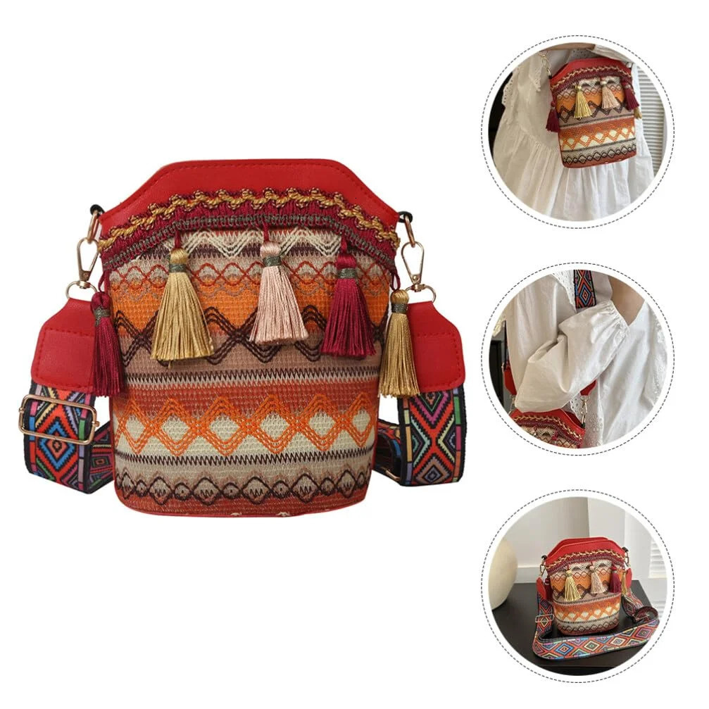 Ethnic Style Womens Bag Tassel Colorful Crossbody Bags Fashion Woven Shoulder Trend Bucket Messenger Niche 250514