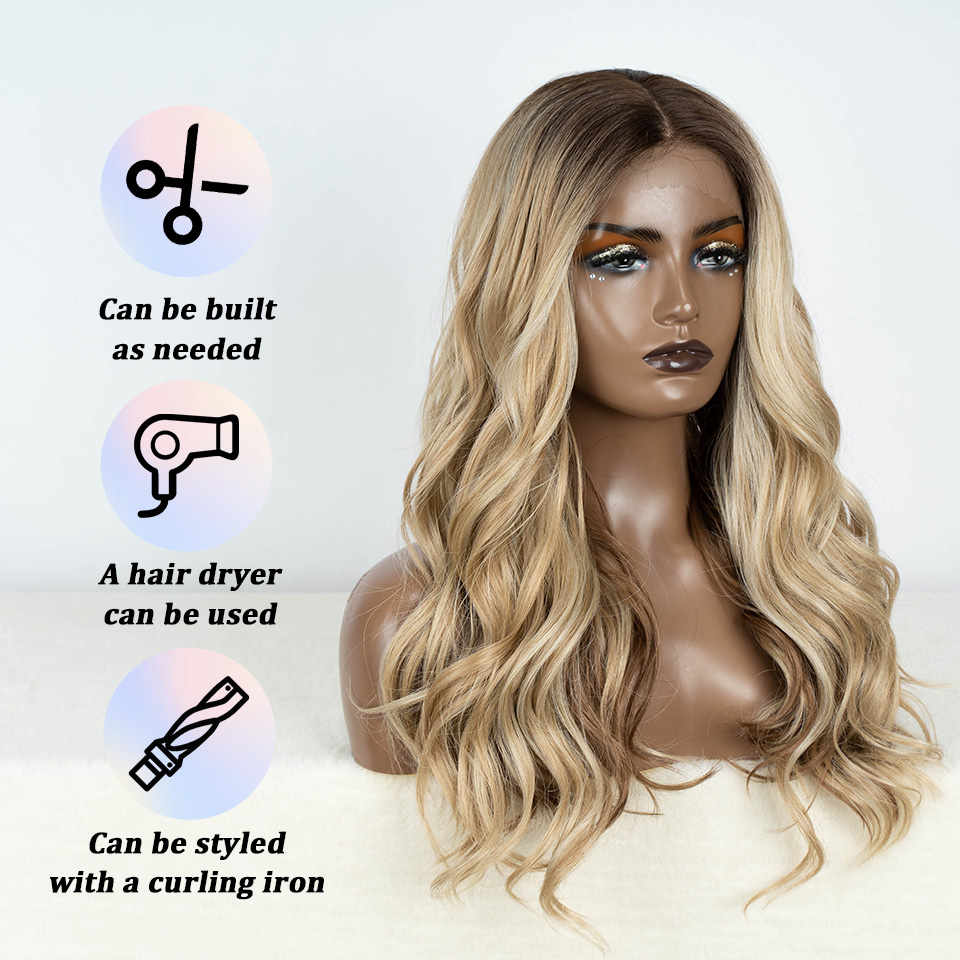 Rebecca Fashion Synthetic Lace Front Wigs For Women 24 Inch Highlight Honey Brown Body Wave Wig Ombre Blonde Lace Wig Synthetic Cosplay Wig