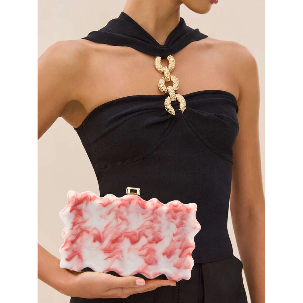 European And American Marble Wave Shell Box Square Mobile Phone Hand Crossbody Small Versatile New Banquet Party Wedding Fashion Trendyy Color Pattern
