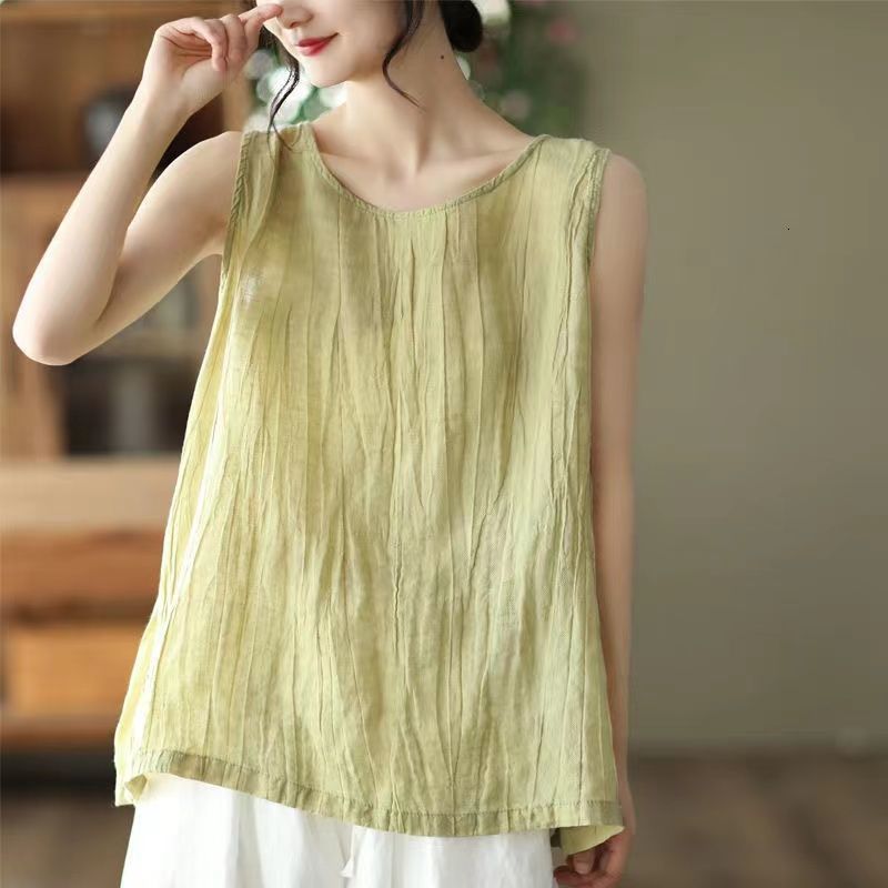 Summer new cotton and linen camisole vest in large size to cover the belly 2025 versatile for both inside and outside stylish and youthful womens clot