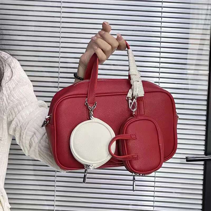 Bowling Bag With Two Matching Wallets,Boston Crossbody Shoulder Bag,Niche Fashion Women Tote Bag,Color Contrasting Lady Handbag