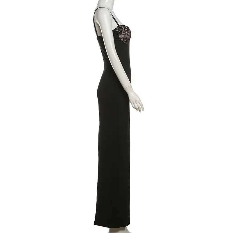 Lace Trim Sexy Backless Party Club Birthday Maxi Y2K Dress for Women Summer 2024 Sleeveless Bodycon Split Long Dresses OutfitsXJ250514