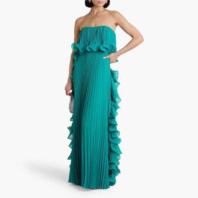 Trendy Women Summer Holiday Dress Orange Pleated Chiffon Long Formal Dresses Custom Made Ruffled Strapless Beach Party DressXJ250514